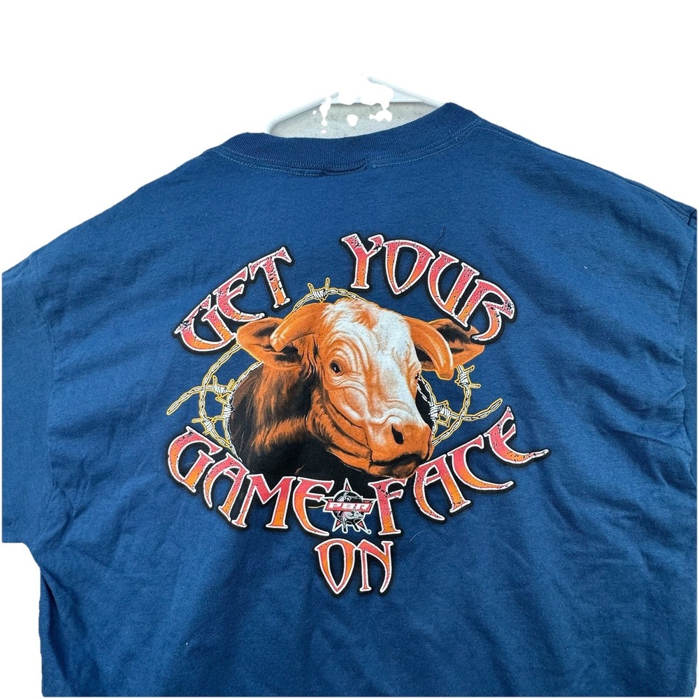 NEW PBR Professional Bull Riding Rodeo T Shirt‎ Men's Size Large Game Face Blue